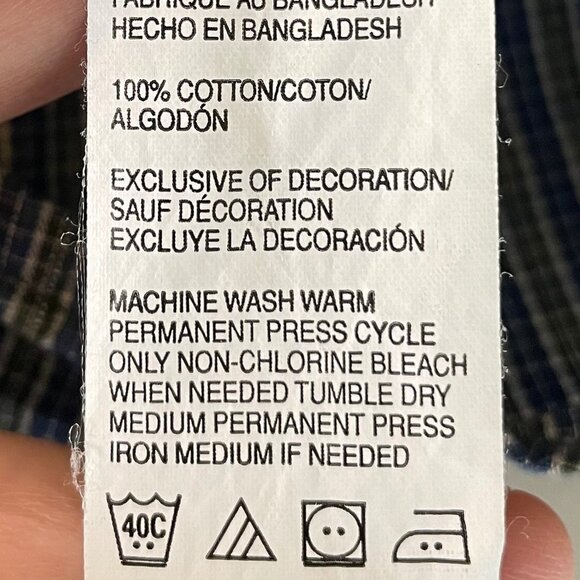 Izod Slim Fit Casual Button Down Lg Slv Check Cotton Shirt Navy + Green Sz L - Picture 11 of 12